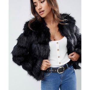 ASOS Design Textured Faux Fur Coat in Black - Size 0